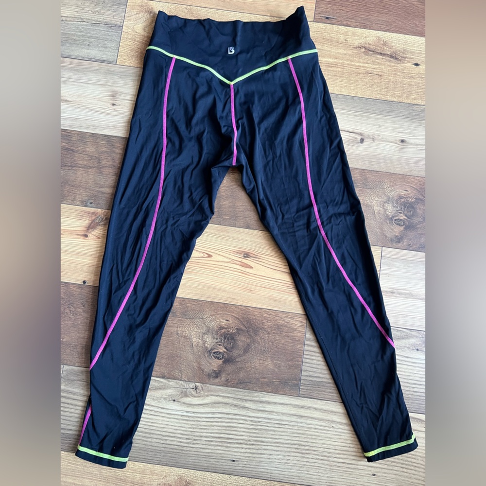 BuffBunny Black Leggings with Pink and yellow detail